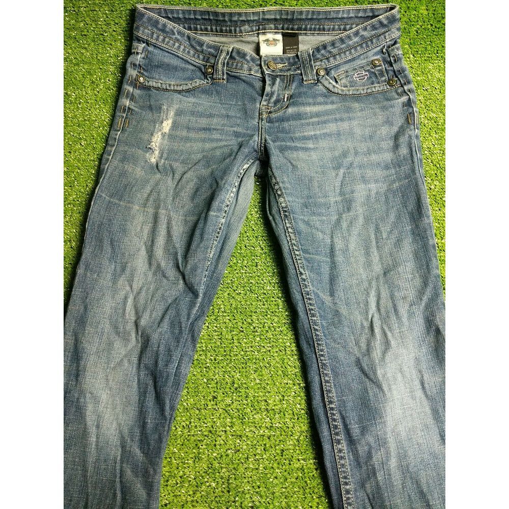 Harley-Davidson Blue Boot Cut Jeans with Classic Distressing
